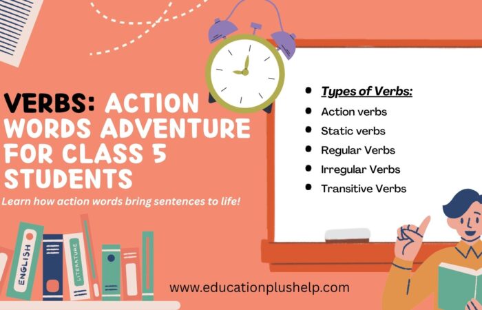 Verbs Action Words Adventure infographic for Class 5 students | Education Plus Help
