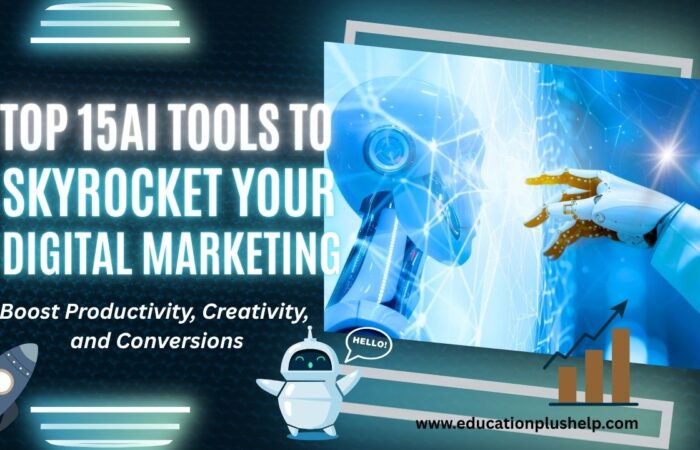 Blue and black modern background showing AI tools for digital marketing growth