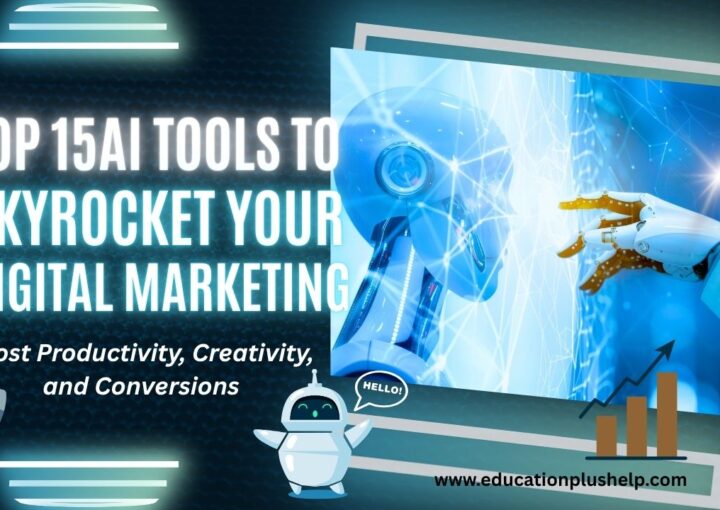 Blue and black modern background showing AI tools for digital marketing growth