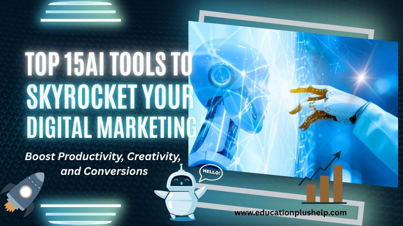 Blue and black modern background showing AI tools for digital marketing growth
